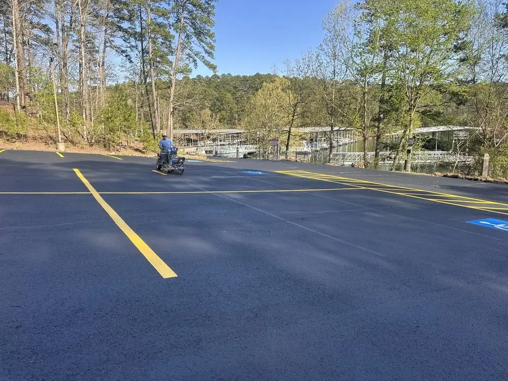 Long yellow stall lines running the length of a finished lot